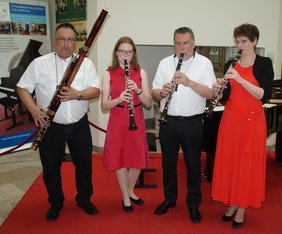 Foto von Trio di Legno: (v. l.:) Werner Heitzer, Katharina Becker,  Frank Thomas und Julia Schmalzbauer