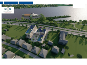 Visualisierung des MedizinCampus Niederbayern (MCN). Luftansicht